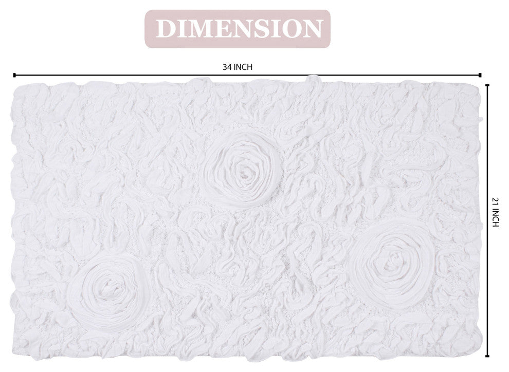 Bell Flower Collection Cotton Bath Rug, 21"x34", White