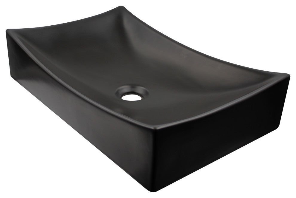 Rectangular Porcelain Vessel Bathroom Sink in Matte Black