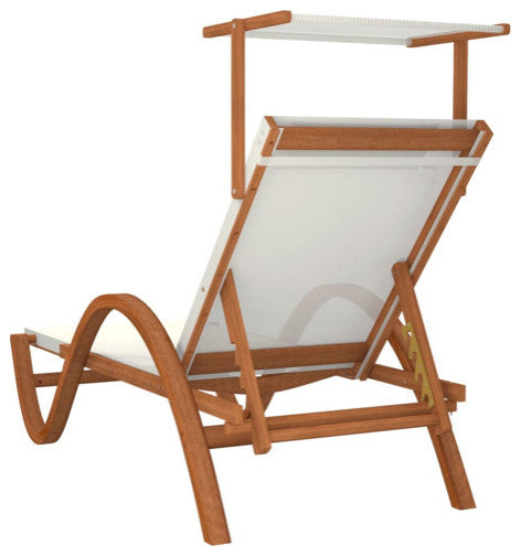 vidaXL Sun Lounger Chair with Canopy White Textilene and Solid Wood Poplar