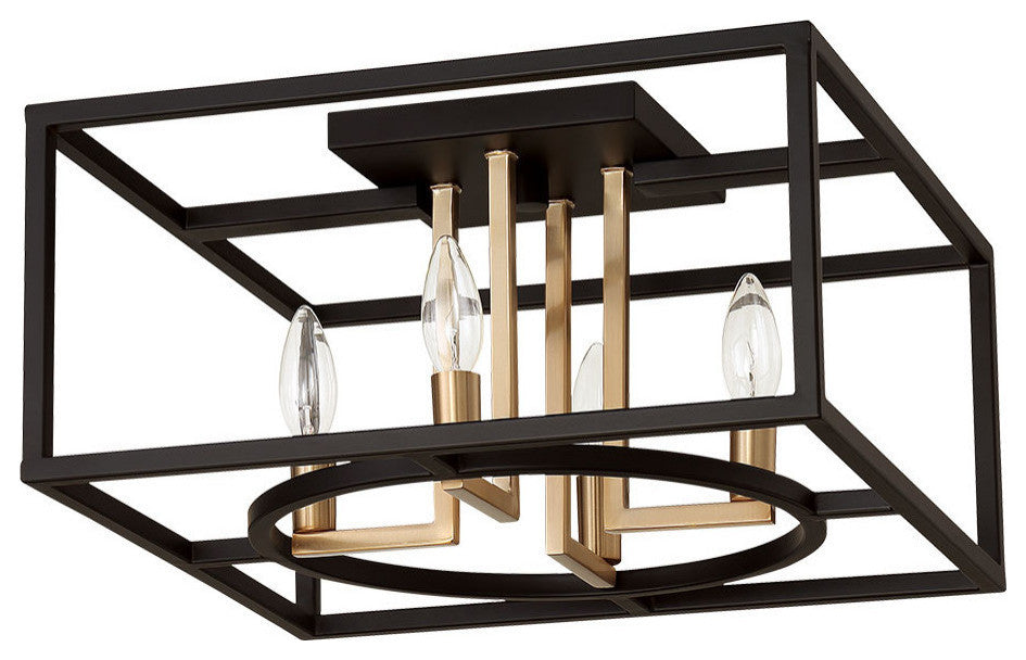 Mundazo 4 Light Ceiling Light Black and Brushed Gold, 15"