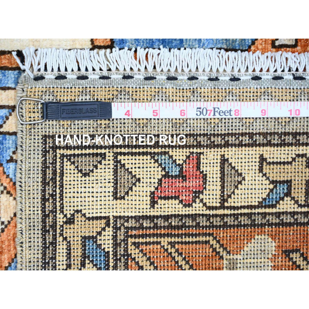 Cloud Gray Hand Knotted Afghan Ersari Wide Runner Oriental Rug, 4'2"x9'9"