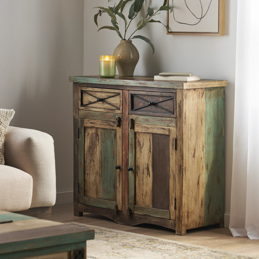Tracey Handmade Distressed Mango Wood Sideboard, Multicolored
