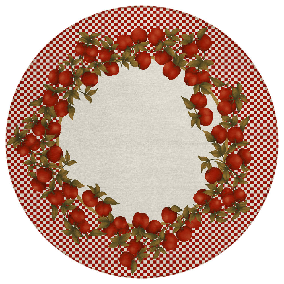 Indoor/Outdoor Kendall KE9 Red Machine Washable 8' x 8' Round Rug