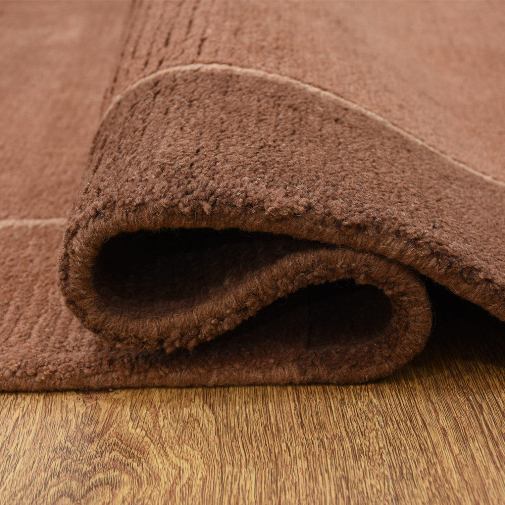 Hand Knotted Tibbati Wool Area Rug Contemporary Brown