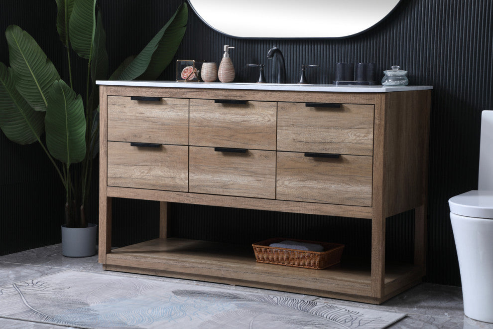 Louie 54" SIngle Bathroom Vanity, Natural Oak