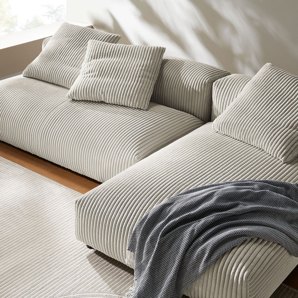 Solace 2-Piece Modular Corduroy Upholstered Sectional Sofa With Chaise, Almond