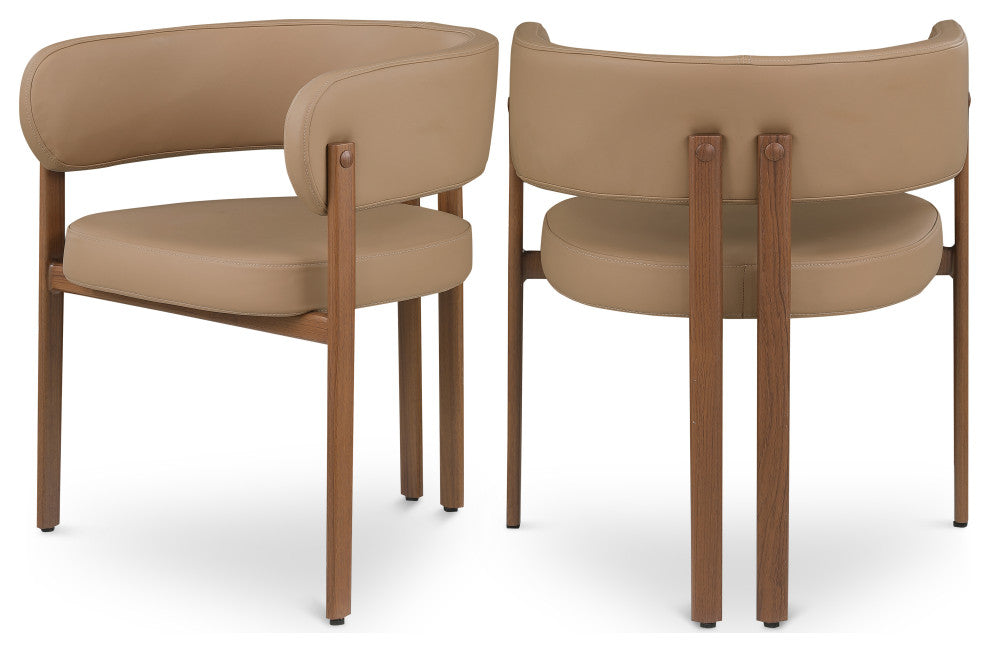 Gideon Black Faux Leather Dining Chair (Set of 2), Tan, Walnut Finish