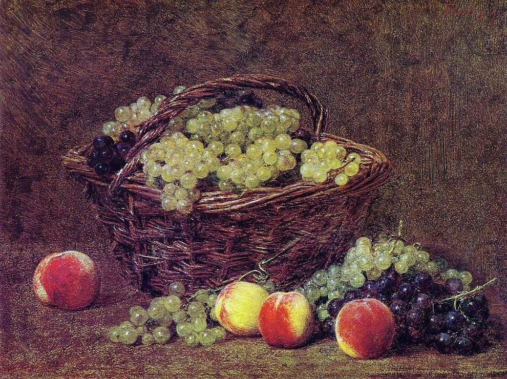 Henri Fantin-Latour Basket of White Grapes and Peaches Gallery Wrapped Canvas