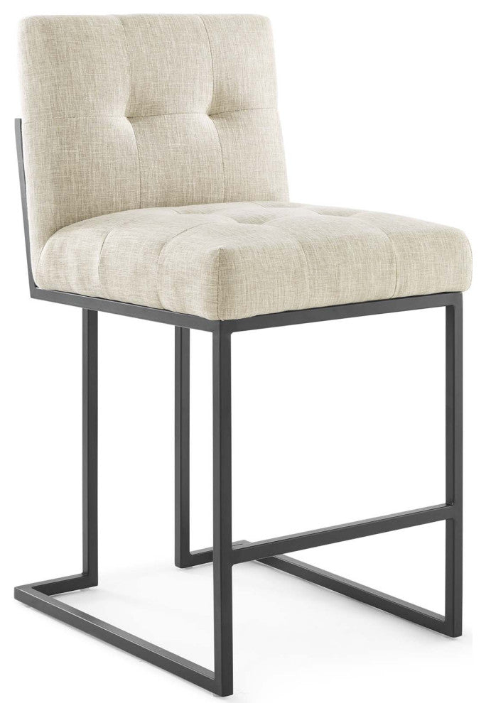 Privy Black Stainless Steel Upholstered Fabric Counter Stool Black Beige
