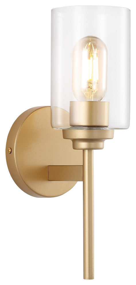 Juno 13" 1-Light Farmhouse Industrial Iron Cylinder LED Vanity, Brass Gold/Clear