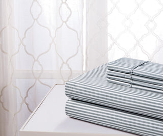 Bibb Home 4 Piece Printed Microfiber Sheet Set, Gray Stripes, Full