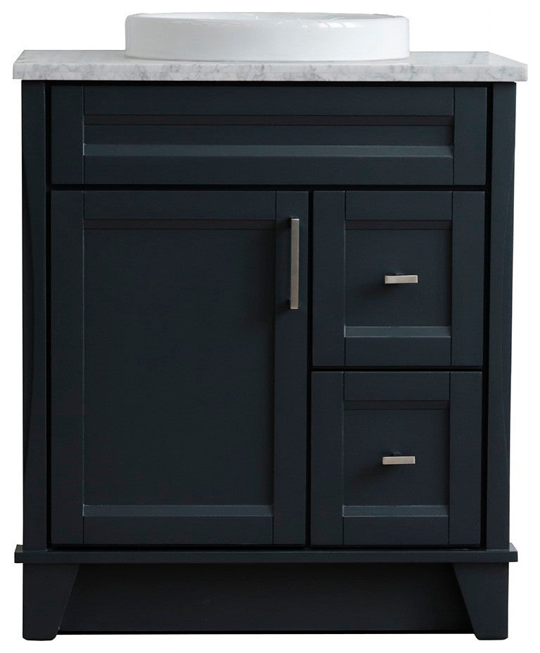 31" Single Sink Vanity, Dark Gray Finish With White Carrara Marble