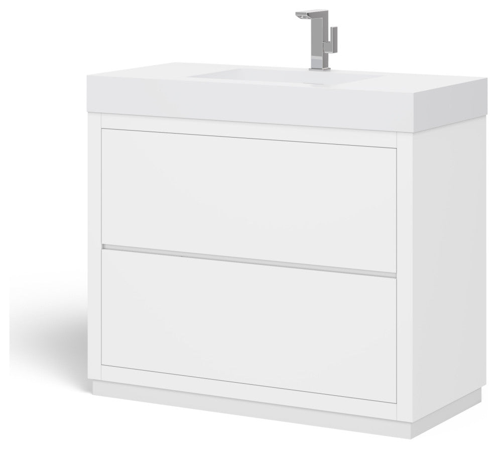 Boutique Bath Vanity, High Gloss White, 40", Single Sink, Freestanding