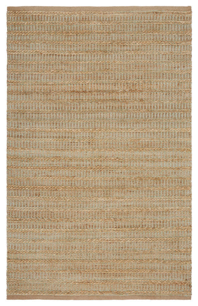 9" x 12" Tan and Seafoam Braided Area Rug