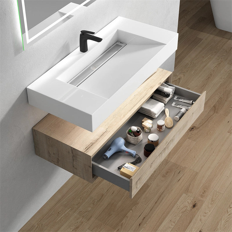 Alysa 36'' Floating Vanity, Acrylic Sink, White Oak