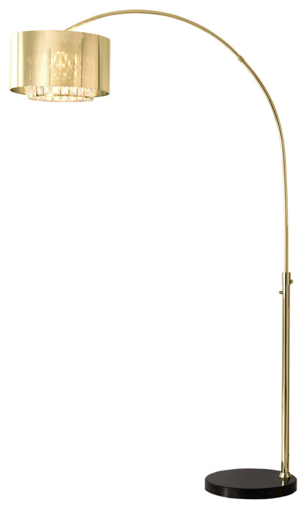 Marilyn 1 Light Arc Floor Lamp - Weathered Brass, Rotary Switch, Marble Base