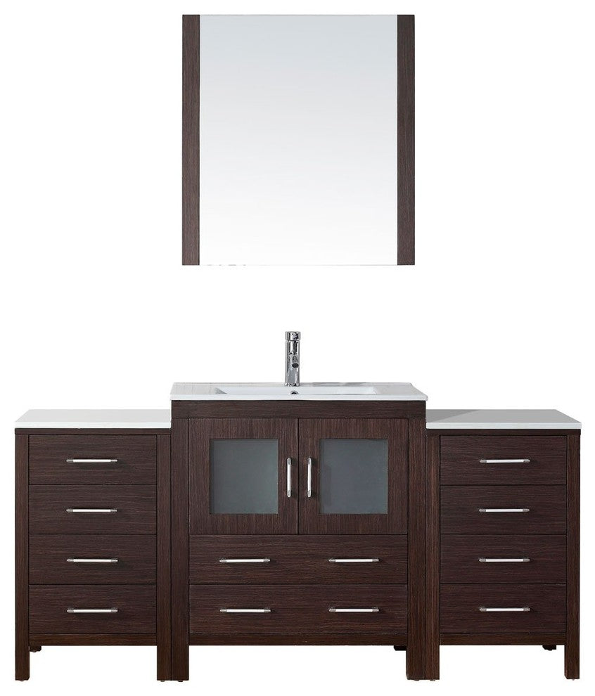 Dior 66" Single Bathroom Vanity, Espresso With Slim White Ceramic Top