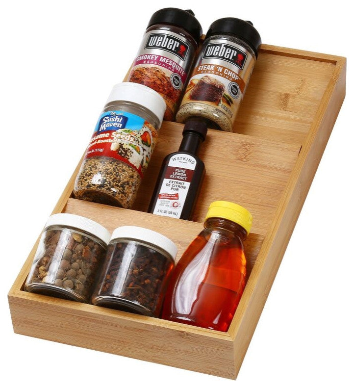 YBM HOME In-Drawer 3-Tier Bamboo Spice Rack Drawer Organizer Tray