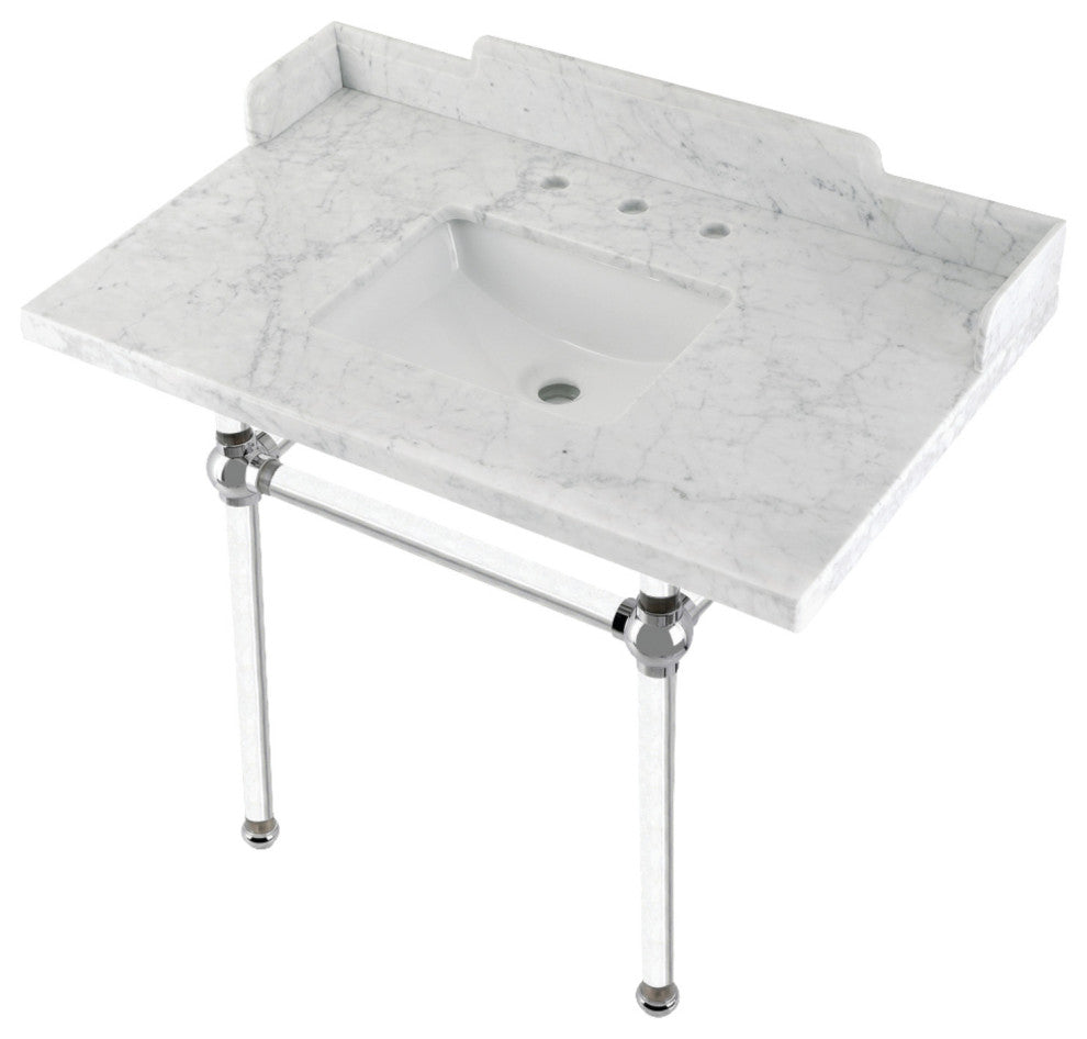 Kingston Brass LMS3630MASQ1 36" Carrara Marble Console Sink, Acrylic Legs
