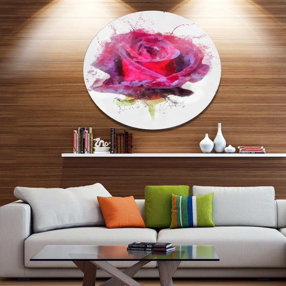 Watercolor Dark Red Rose Sketch, Floral Round Wall Art, 11"