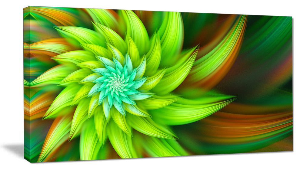 Huge Clear Green Fractal Flower, Large Floral Canvas Art Print, 60"x28"