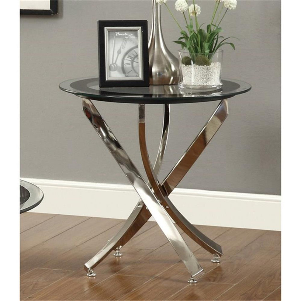 Pemberly Row End Table Coffee Accent Table Round in Glass Top and Metal - Chrome
