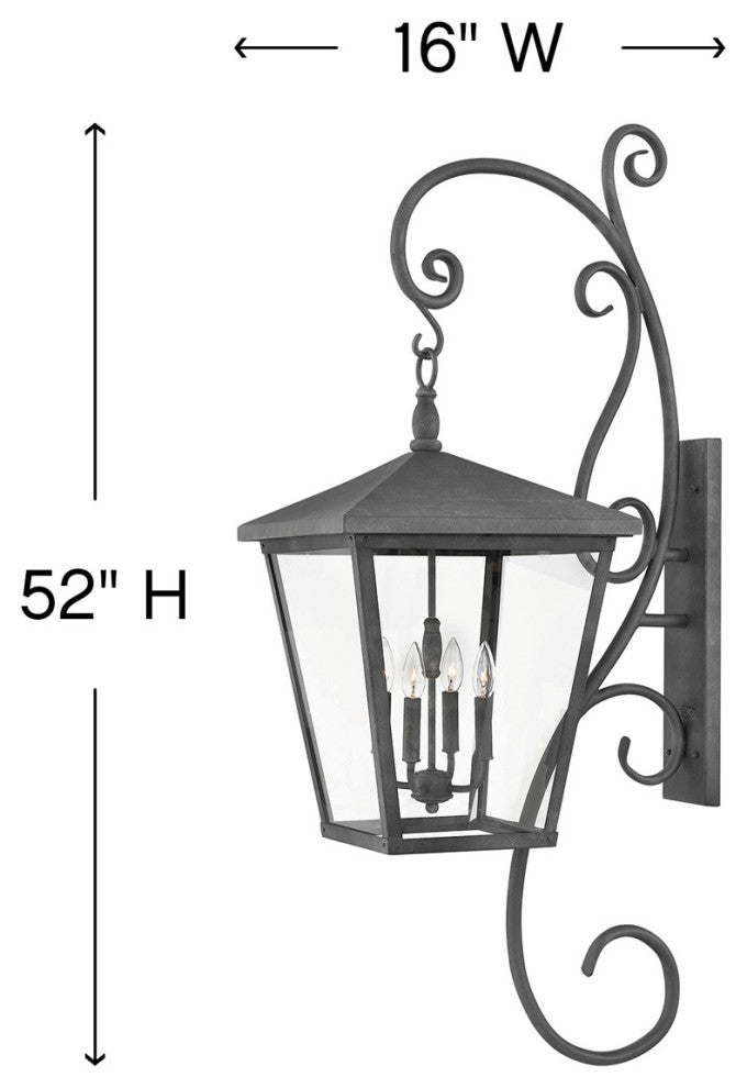 Hinkley Trellis Double Extra Large Wall Mount Lantern With Scroll, Aged Zinc
