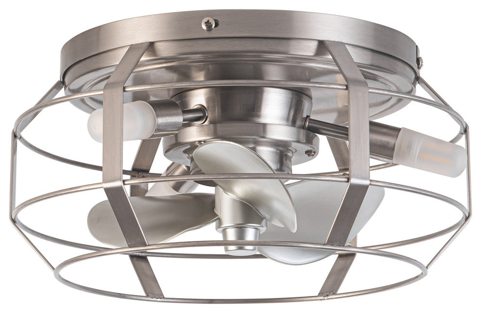 12 in Satin Nickel Hallway Flush Mount Ceiling Fan with Light Kit and Remote