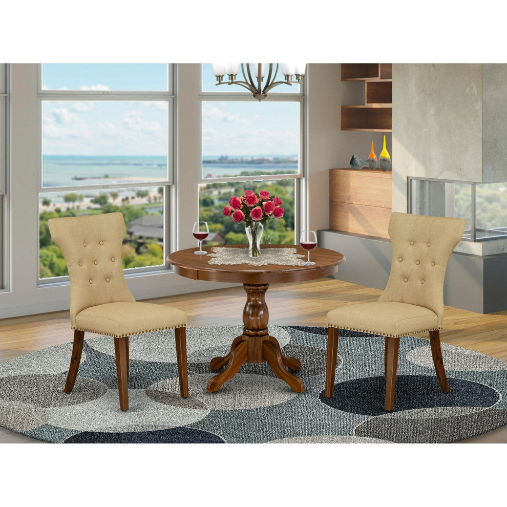 3Pc Kitchen Set, Acacia Walnut Breakfast Table, 2 Brown Chairs, Acacia Walnut