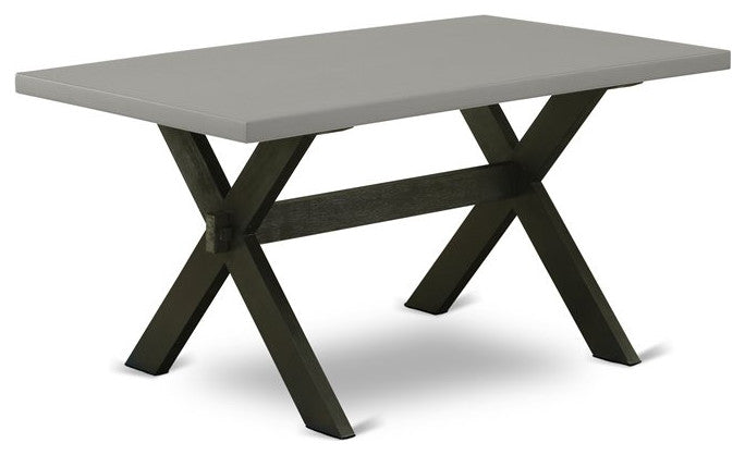 7-Piece Cement Color Table Top and 6 Linen Fabric Chairs, Wire Brushed Black