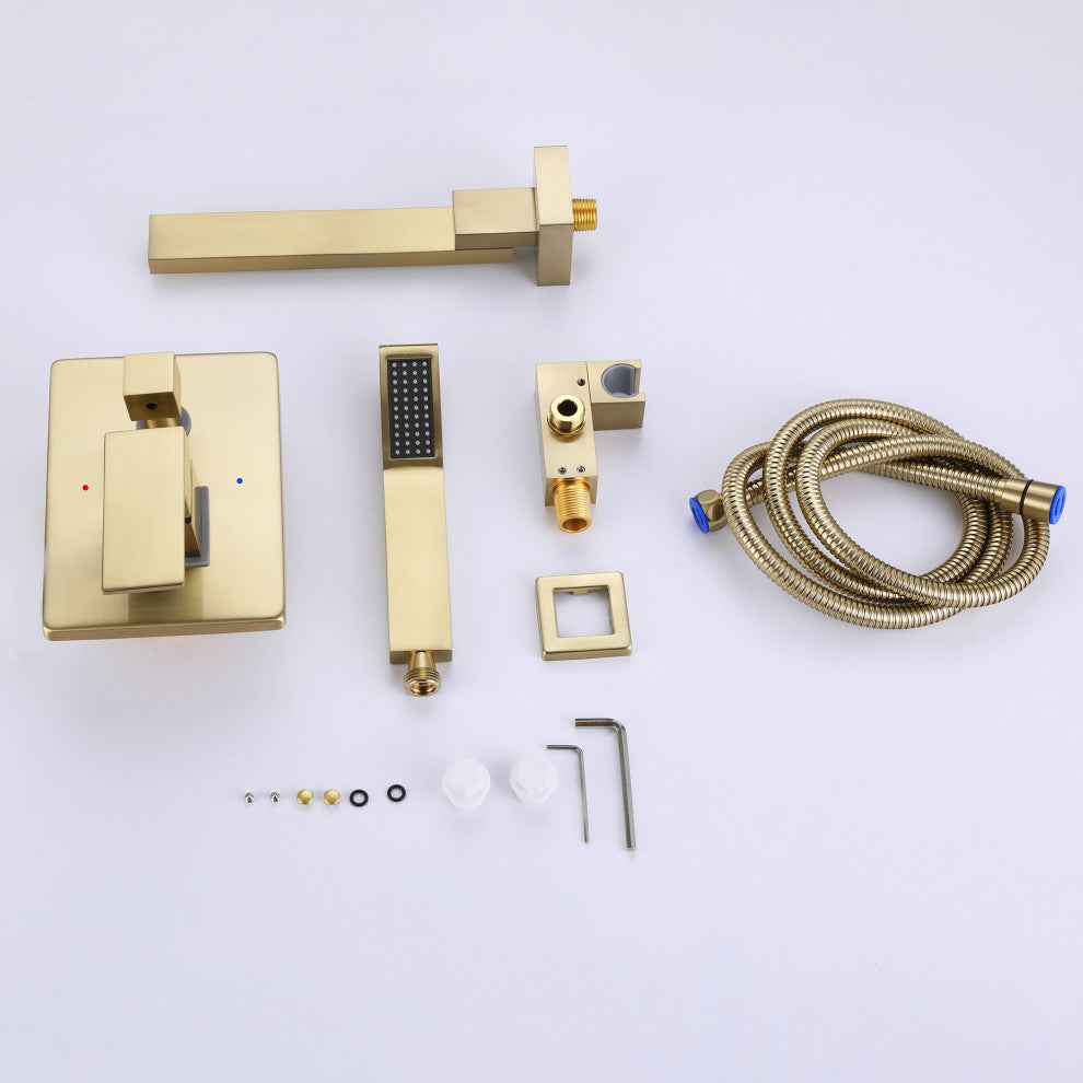 Wall Mounted Roman Bathtub Faucet With Brass Handheld Shower, Brushed Gold