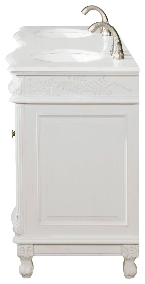 60" Double Bathroom Vanity, with Ivory White Engineered Marble in Antique White