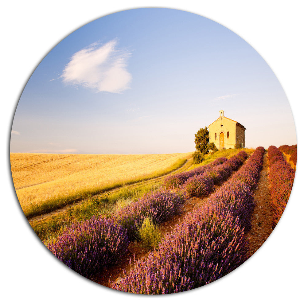 Grain Fields With Lavender Rows, Landscape Round Wall Art, 11"