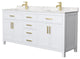 72"DBL Bath Vanity White, Carrara Cult. Marble Countertop, Sinks, Gold Trim