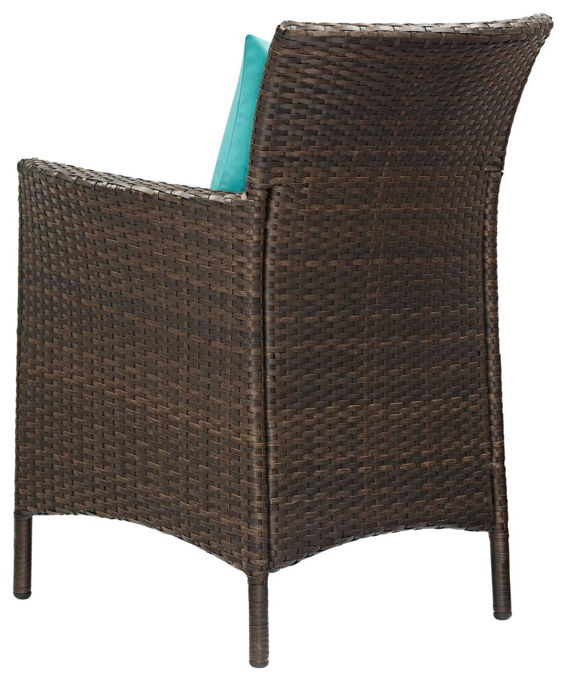 Side Dining Chair and Table Set, Rattan, Wicker, Brown Blue, Modern, Outdoor