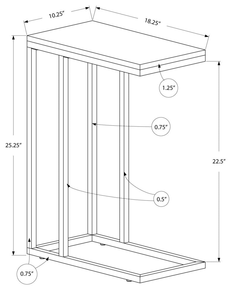 HomeRoots 18.25" x 10.25" x 25.25" Cappuccino Particle Board Metal Accent Table