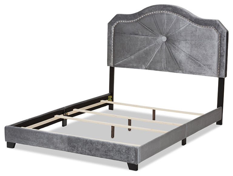 Embla Modern and Contemporary Grey Velvet Fabric Upholstered King Size Bed