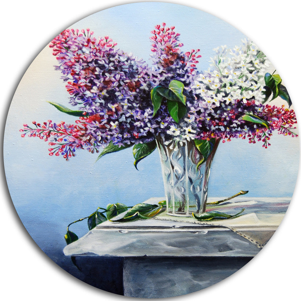 Lilac Bouquet, Floral Digital Art Round Metal Wall Art, 36"