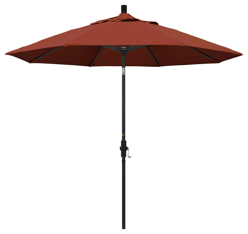 9'' Stone Black Collar Tilt Crank Lift Aluminum Umbrella, Sunbrella, Terracotta