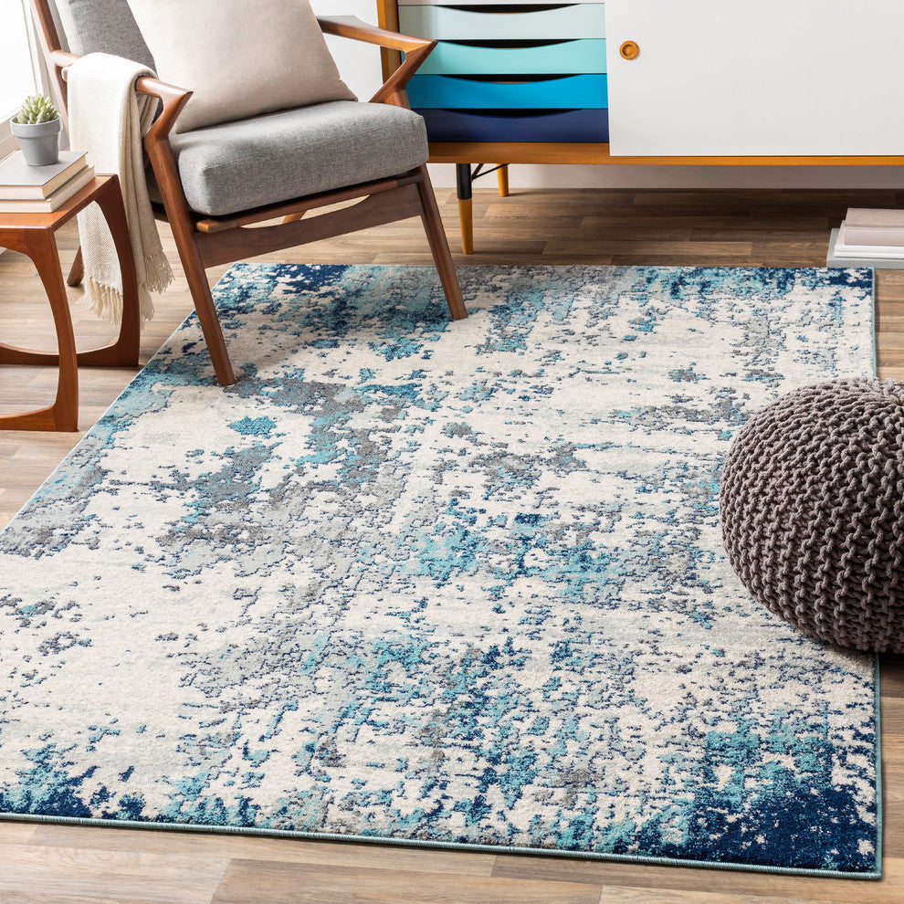 Surya Sunderland SUN-2300 6'7"x9' Rug, Navy/Aqua/Light Gray/White/Medium Gray