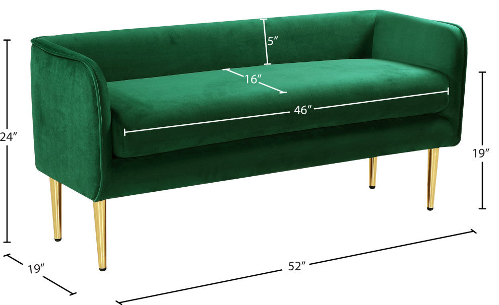 Audrey Velvet Upholstered Bench, Green