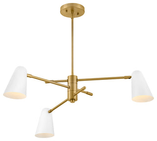 Lark Birdie 3 Light Convertible 1 Tier, Lacquered Brass With Matte White Accents