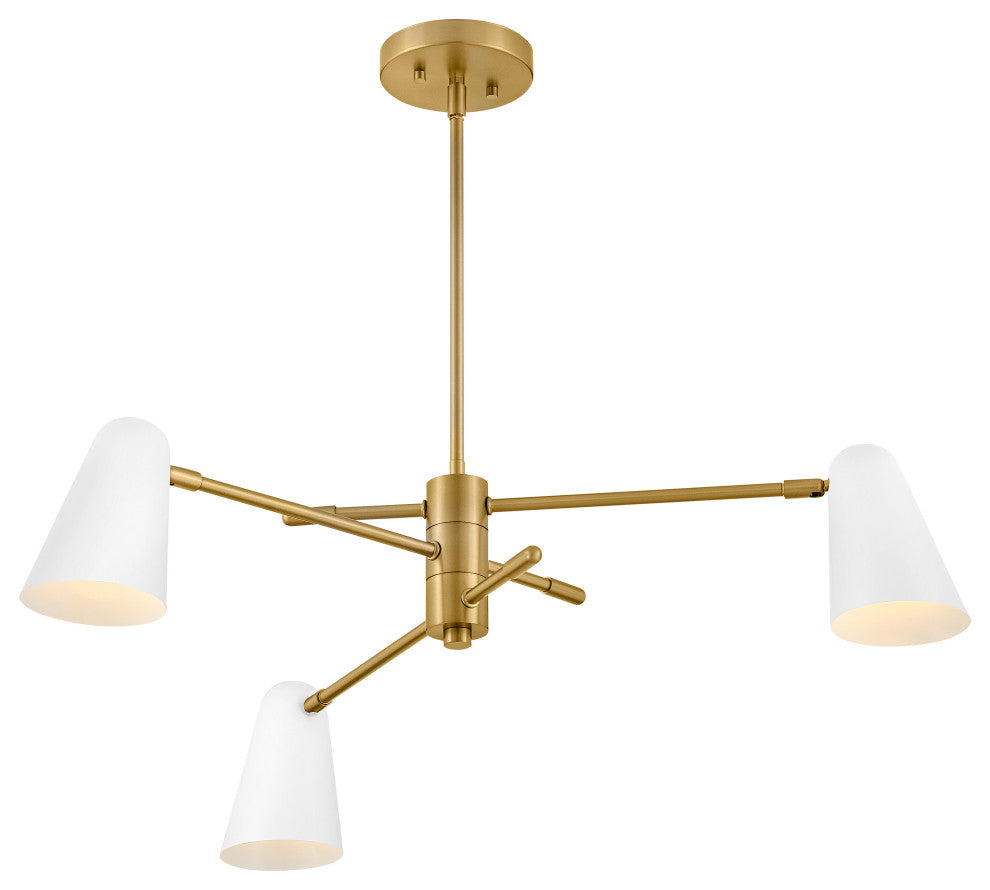 Lark Birdie 3 Light Convertible 1 Tier, Lacquered Brass With Matte White Accents