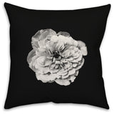 White Flower on Black Background Throw Pillow