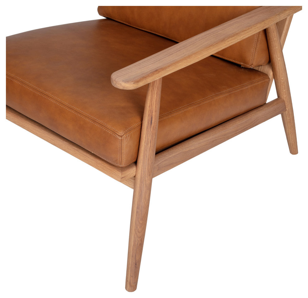 Harper Brown Tan Top Grain Leather Seat Wood Arm Accent Chair