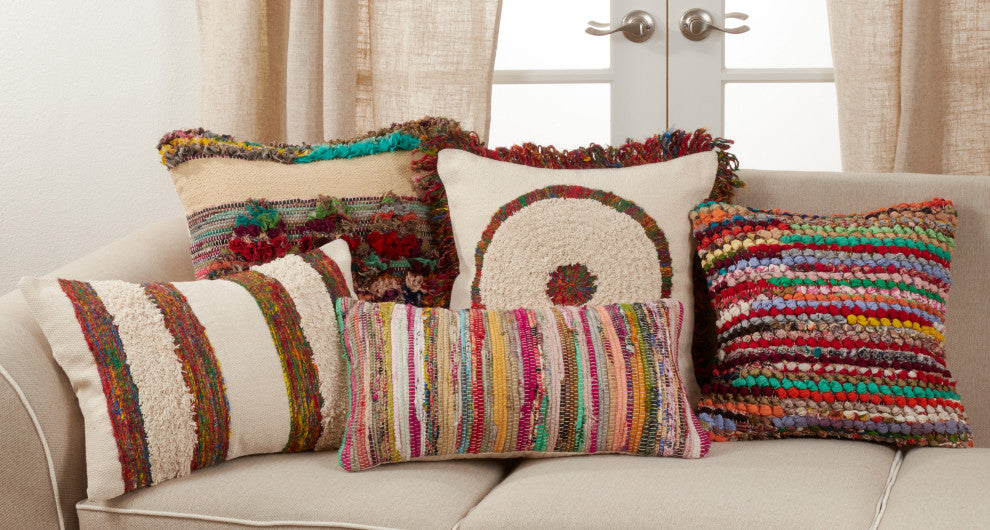 Chindi Throw Pillow With Multi-Colored Design, Multi, 22", Poly Filled