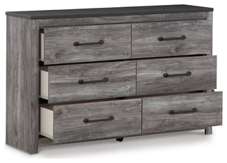 59" Wide Dresser With 6 Drawers, Metal Bar Handles, Distressed Gray