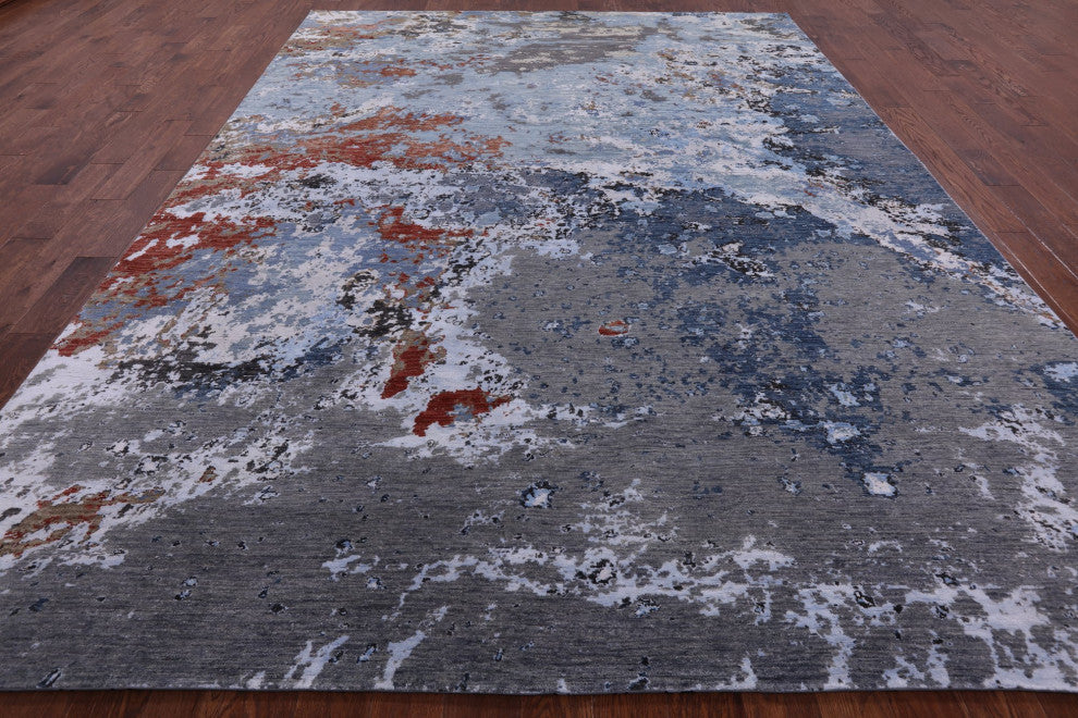 Modern Handmade Wool and Silk Rug 9' 0" X 12' 0" Q7198