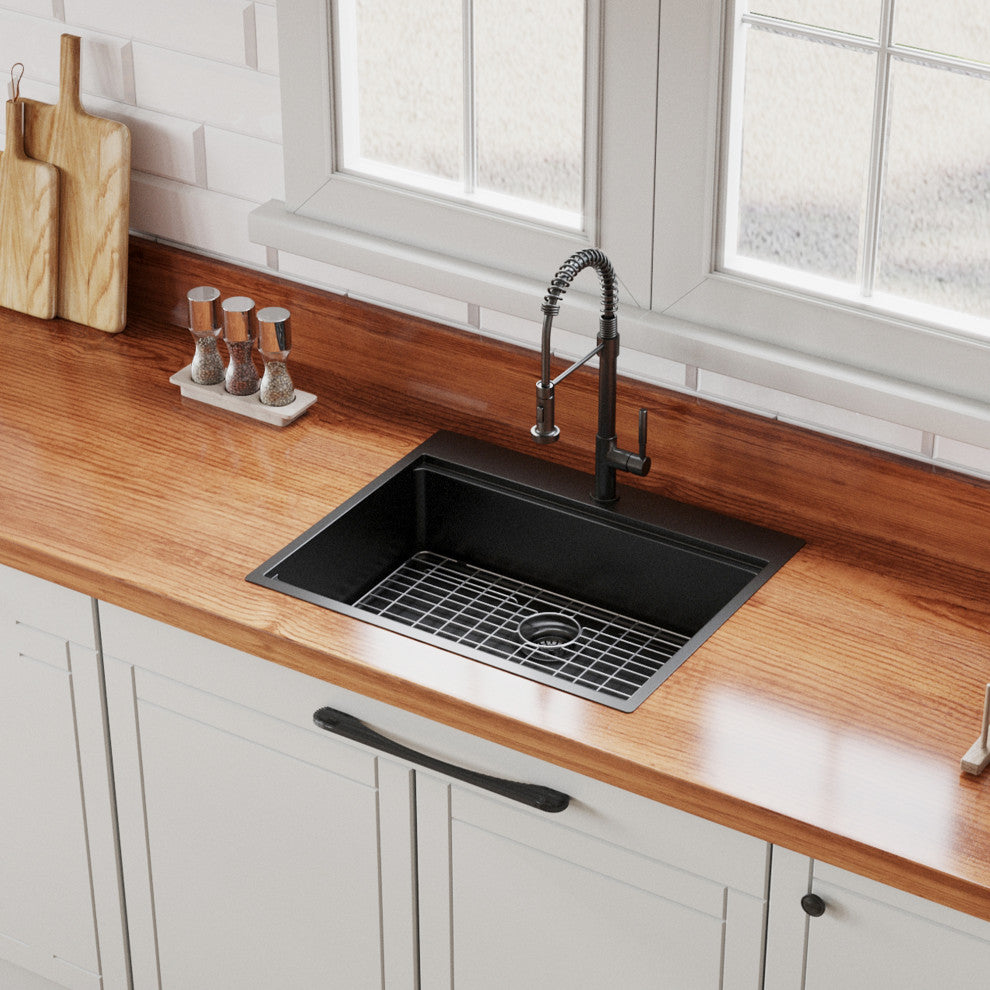 Drop In Stainless Steel Single Bowl Workstation Kitchen Sink, Gunmetal Black, 27 X 22