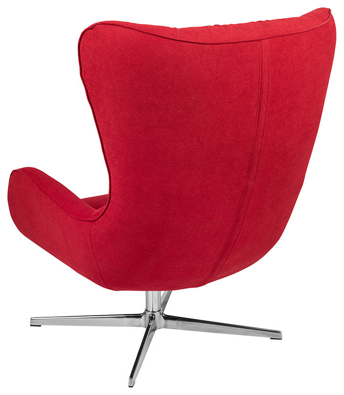 Red Fabric Swivel Wing Chair